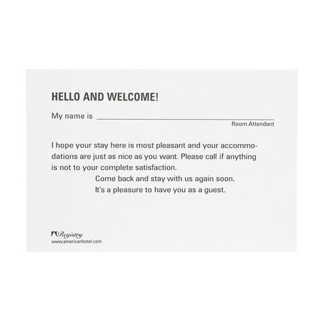 REGISTRY Room Attendant Welcome Card, 100Pk U72367-BAH